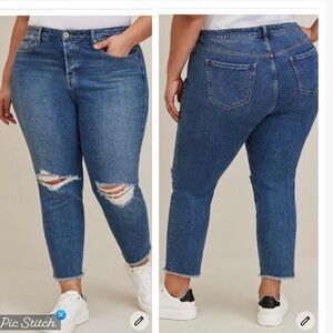 Torrid High Rise Straight Ripped Knees Fray Hem Jeans